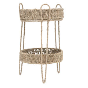 Hand-Woven Seagrass and Metal 2 Tier Tray