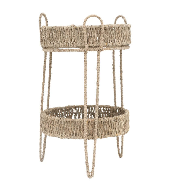 Hand-Woven Seagrass and Metal 2 Tier Tray