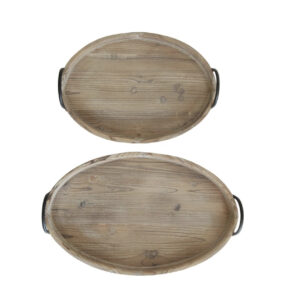 Decorative Wood Trays with Metal Handles (set of 2)