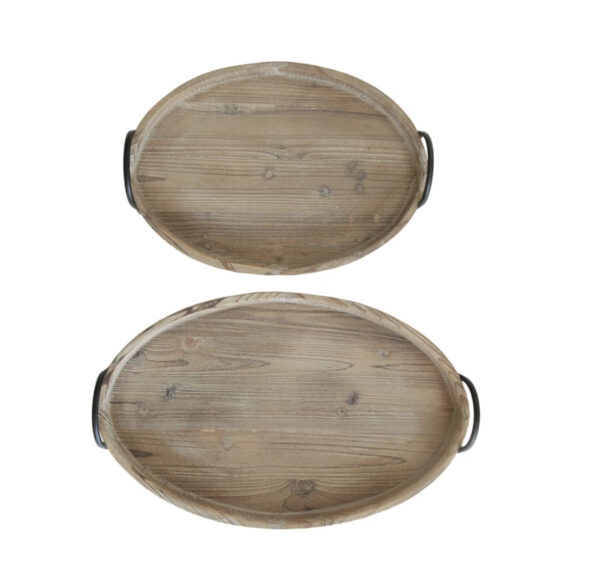 Decorative Wood Trays with Metal Handles (set of 2)