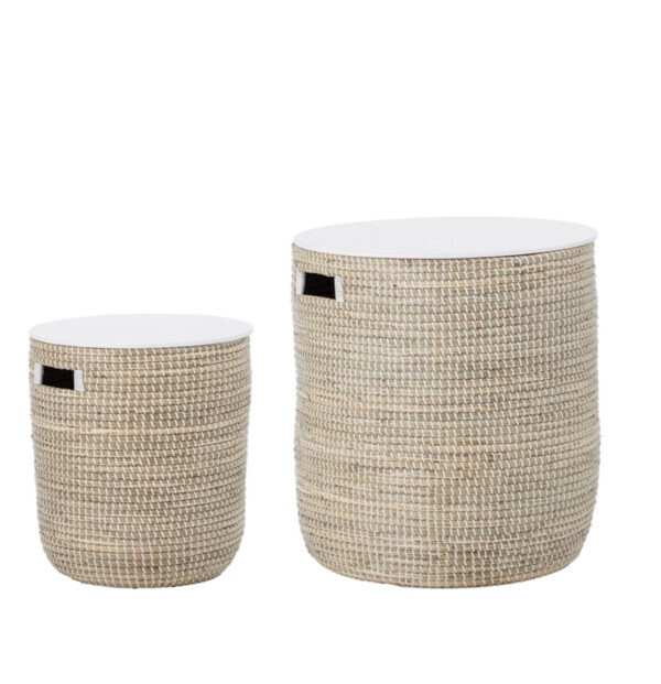 Hand-Woven Natural Seagrass Wood Table Storage (set of 2)