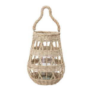 Hand Woven Rattan Lantern with Handle and Glass