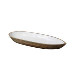 Mango Wood and White Enamel Oval Dish Large