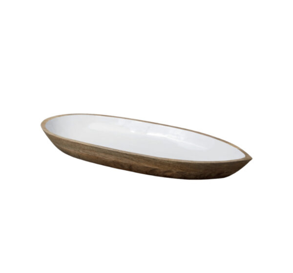 Mango Wood and White Enamel Oval Dish Large