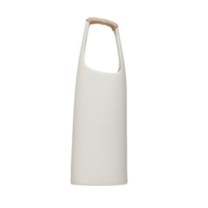 White Stoneware Vase with Rattan Handle