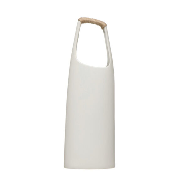White Stoneware Vase with Rattan Handle