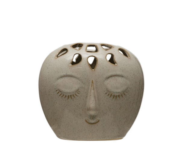 Stoneware Embossed Face Vase