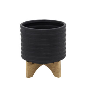 8” Black Textured Planter with Stand