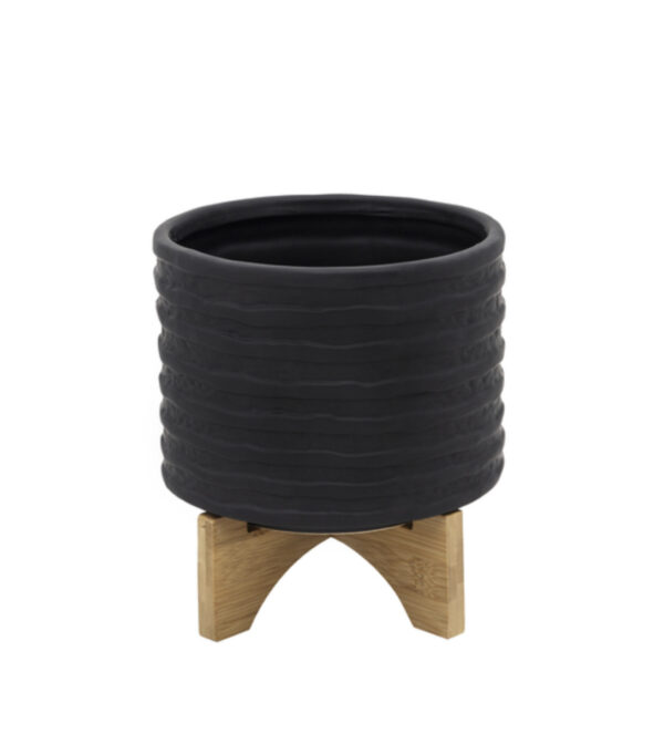 8” Black Textured Planter with Stand