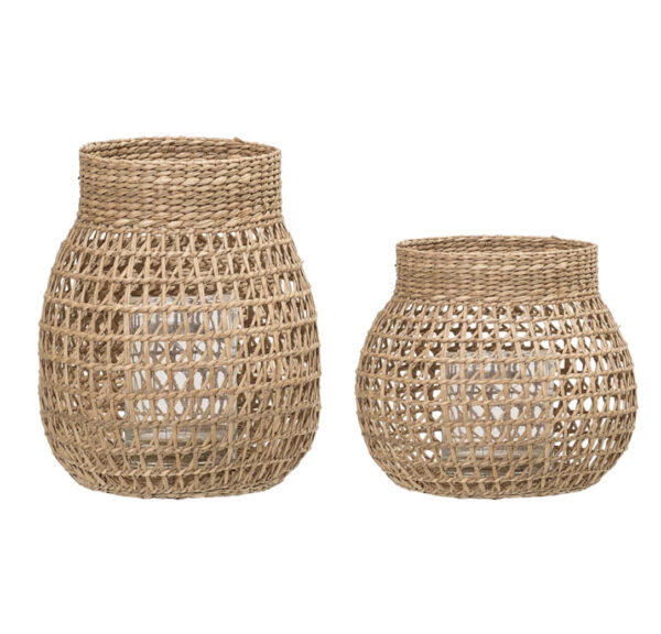 Seagrass Lanterns with Glass (set of 2)