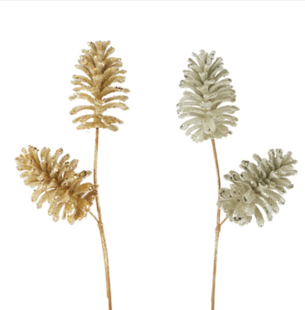 21.5” Beaded Glittered Pinecone Stem