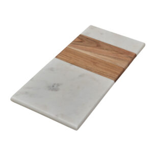 White Marble and Wood Rectangular Board
