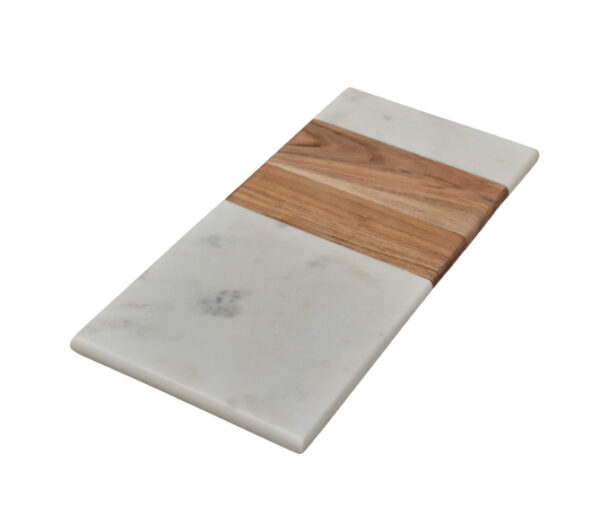 White Marble and Wood Rectangular Board