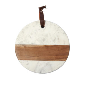 White Marble and Wood Round Board