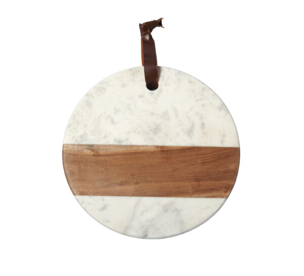 White Marble and Wood Round Board