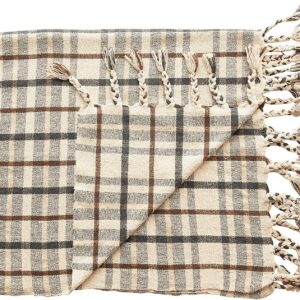 Woven Recycled Cotton Blend Plaid Throw with Braided Fringe