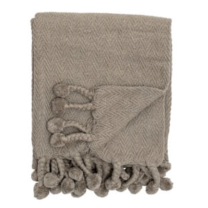 Cotton Woven Throw with Poms