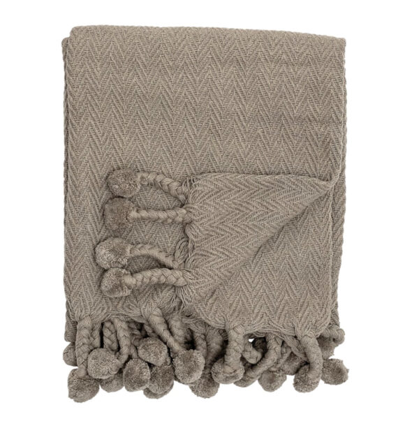 Cotton Woven Throw with Poms
