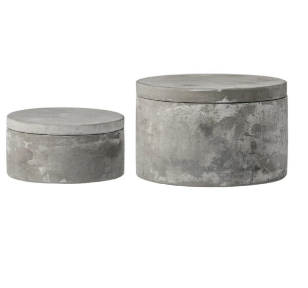 Round Cement Box with Lid (set of 2)