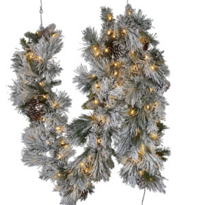 Pre-Lit Flocked Pine Garland 9’