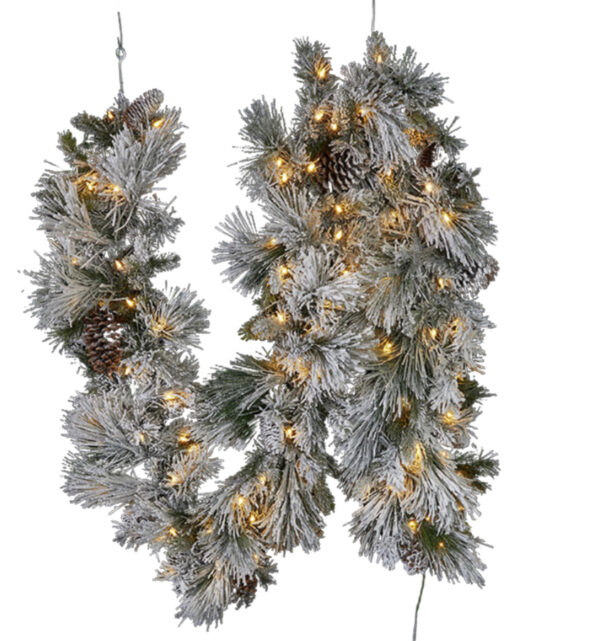 Pre-Lit Flocked Pine Garland 9’