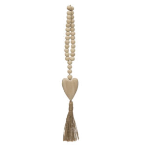 Paulownia Wood Beads with Heart Icon and Jute Tassel