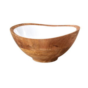 Mango Wood and White Enamel Bowl