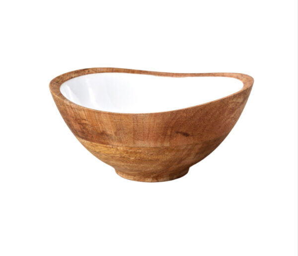 Mango Wood and White Enamel Bowl