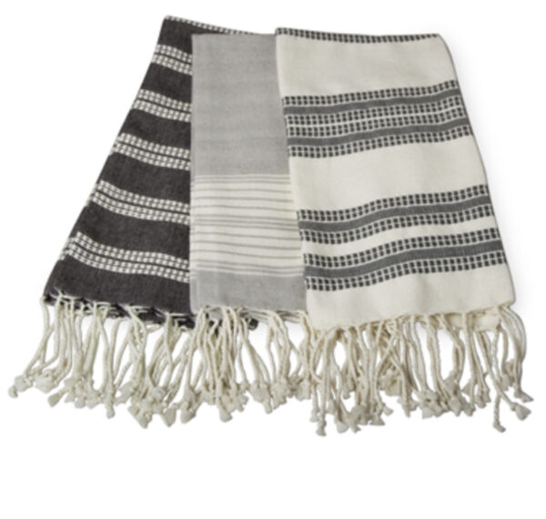 Village Fringed Hand Towels Grey (set of 3)