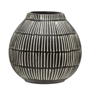 Debossed Stoneware Vase Black and White