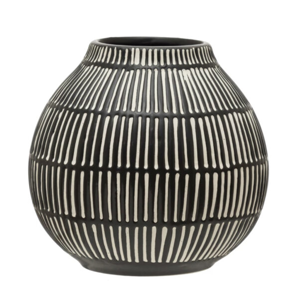 Debossed Stoneware Vase Black and White