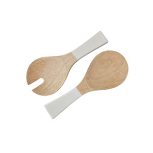 Mango Wood and White Enamel Serving Set