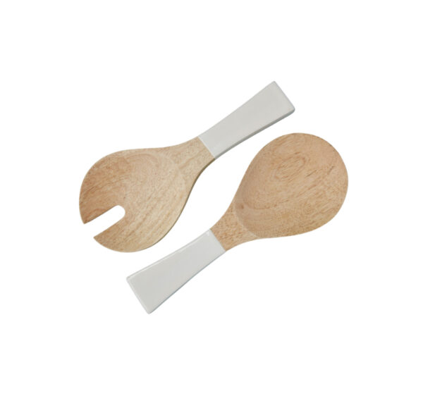 Mango Wood and White Enamel Serving Set