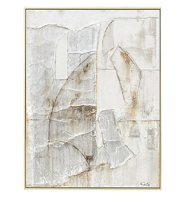 Hand Painted Abstract Framed Work (Beige/Grey)