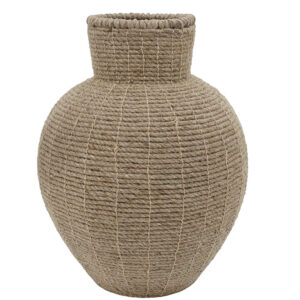 Metal Vase with Jute Rope in Brown