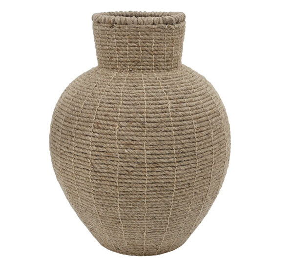 Metal Vase with Jute Rope in Brown
