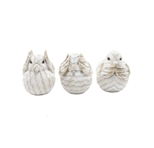 Resin Decorative Birds in Cream (Set of 3)