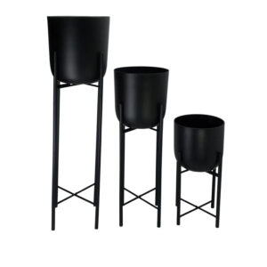 Black Metal Planters on Stand (Set of 3)