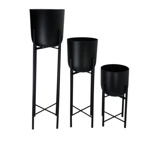 Black Metal Planters on Stand (Set of 3)