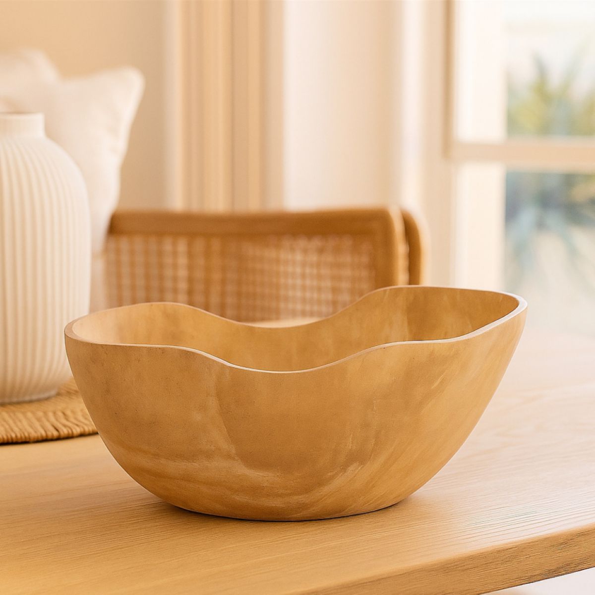 Small Fruits Bowl Beige Resin Dia 13.3” - Beige - Image 3